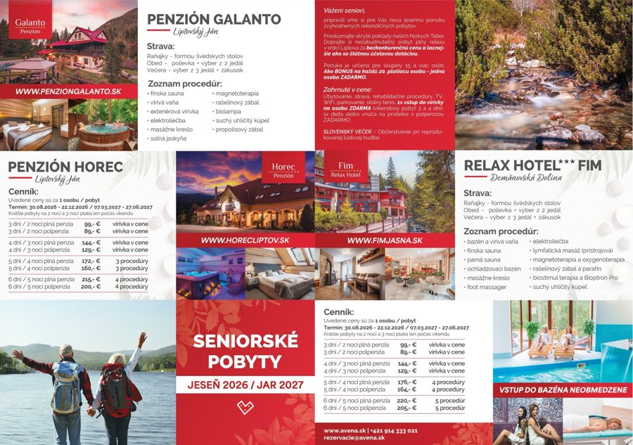 Leták Seniorské pobyty Jeseň 2026 / Jar 2027